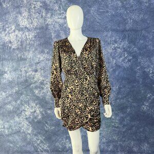 Lush Animal Print Faux Wrap Long Sleeve Mini Dress S